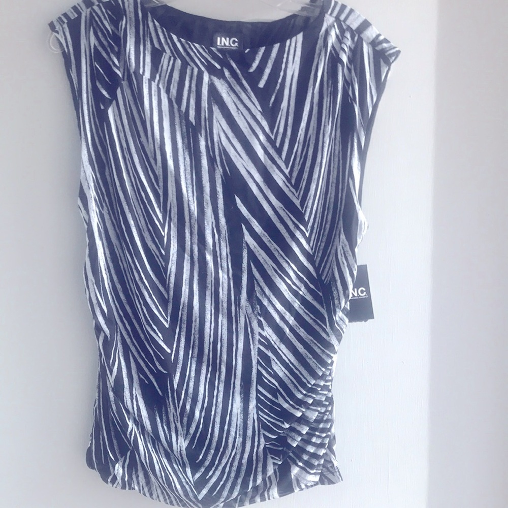 INC International Concepts Black & White Striped Cap-Sleeve Blouse